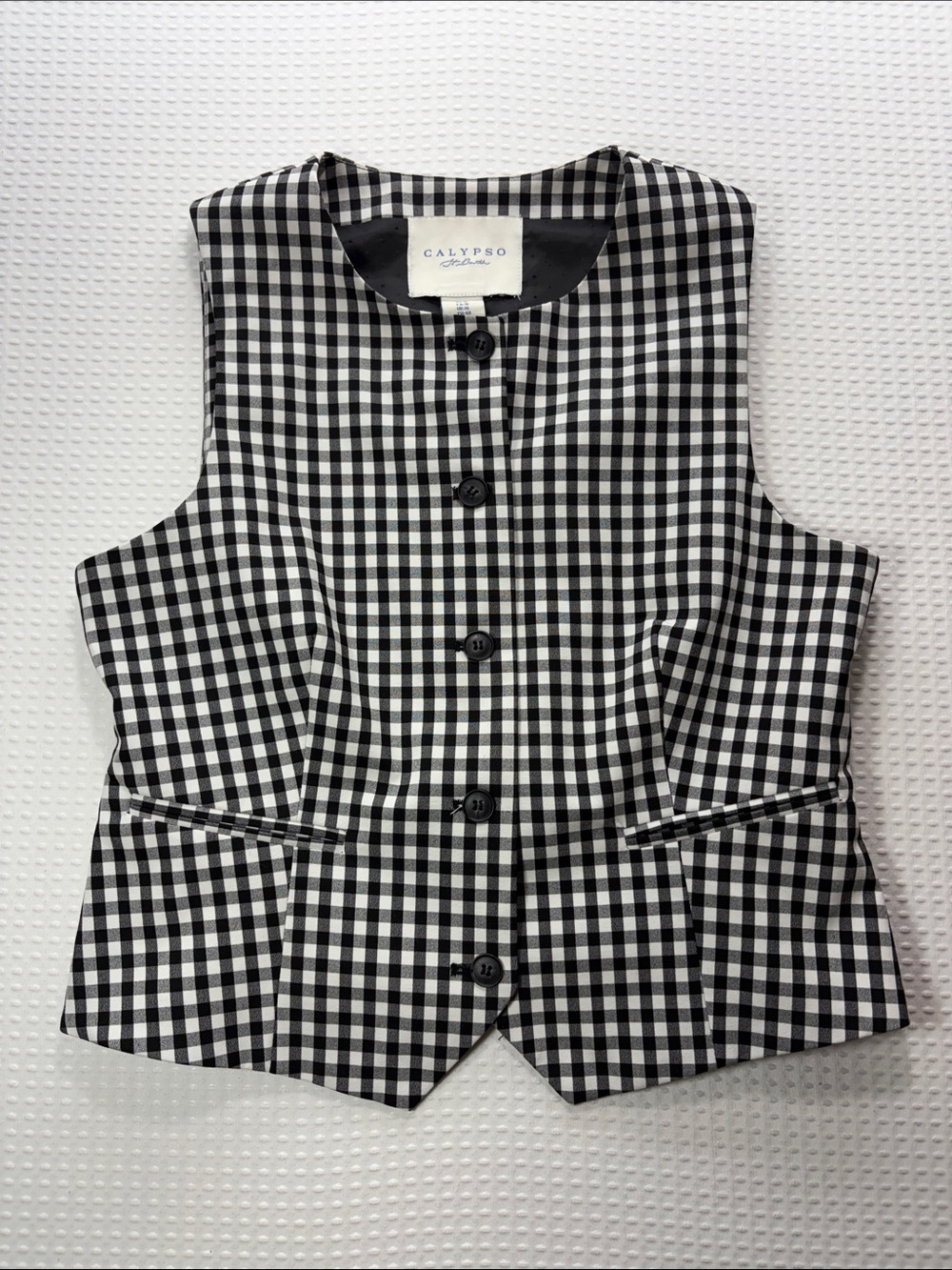 Calypso St. Barth Black and White Gingham Button Vest
